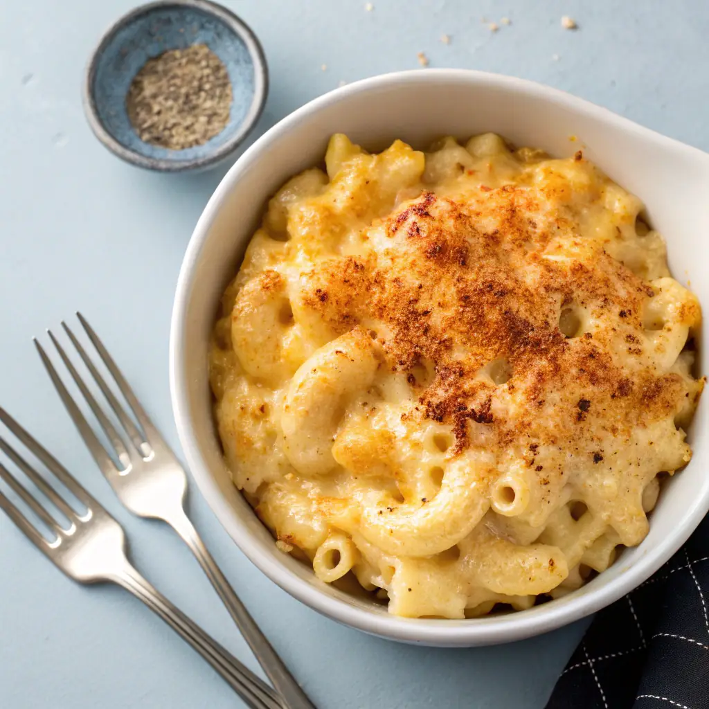 Mac and cheese on a plate.